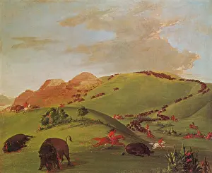 Hunter Prints: Native American Indians Buffalo Hunt, 1832