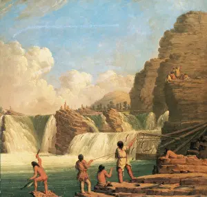 World Cultures Prints: Native American Indians Salmon Hunt, 1848