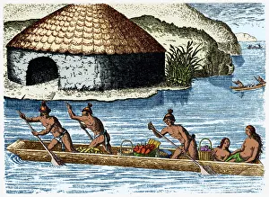 World Cultures Prints: Native Americans Transporting Crops, 16th Century