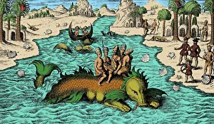 November Prints: Native Noblemen Riding Sea Monster, 1621