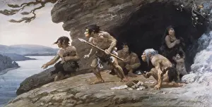 Prints of Neanderthal caveman painting by Charles R. Knight. American Museum of Natural History History Prints: Neanderthal Caveman, Prehistoric Man, Illustration