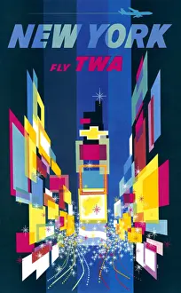 Flying Prints: New York, Fly TWA Poster, Vintage Airline Advertisement