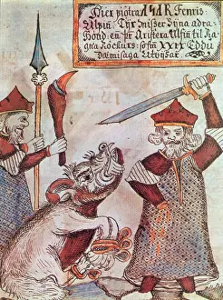 Icon Prints: Norse God of War Tyr Battles Fenrir