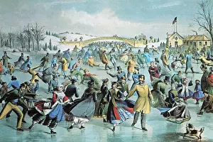 Manhattan Prints: NYC, Central Park Skating Pond, 1862
