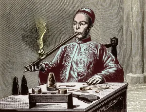 Illegal Prints: Opium Den, Man with Opium Pipe, 19th Century