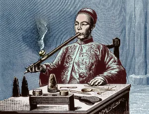 Illegal Prints: Opium Den, Man with Opium Pipe, 19th Century