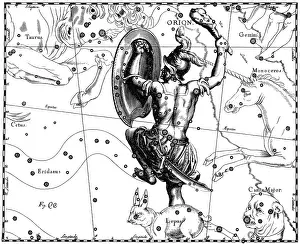 Asterism Prints: Orion Constellation, Hevelius, 1687