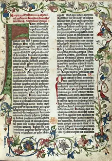 Religious Prints: Page Of The Gutenberg Bible, Illustrated or Illuminated Medieval Manuscript1455