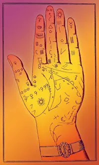 Lines Prints: Palmistry, Napoleon's Palm Lines, 19th Century