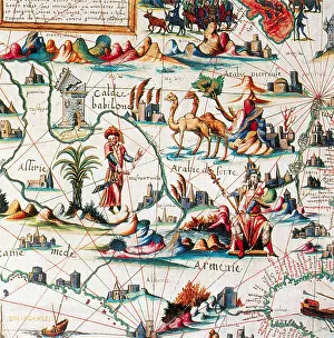 World Cultures Prints: Pierre Desceliers, Central Asia Map, 1550