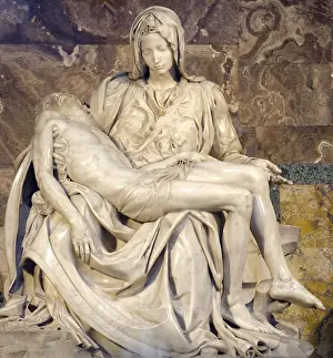 Prints of The Pieta by Michelangelo, displayed behind glass inside Saint Peter's Basilica, Vatican City, Rome, Italy : Pieta by Michelangelo, St. Peter's Basilica, Italy