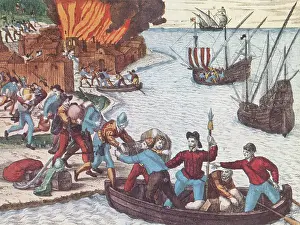 Jacques Prints: Pirates Burn Havana, 1555
