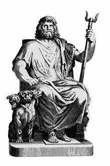 Statues Prints: Pluto, Roman God of the Underworld with Cerberus