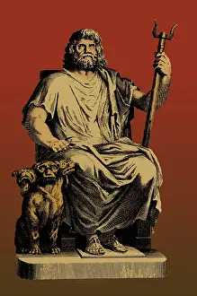 Statues Prints: Pluto, Roman God of the Underworld with Cerberus