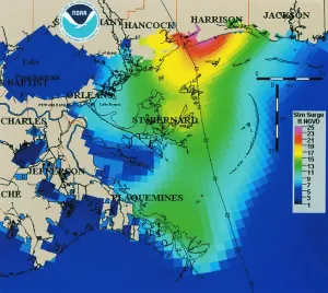 Phenomenon Prints: Predicted Effects of Hurricane Camille