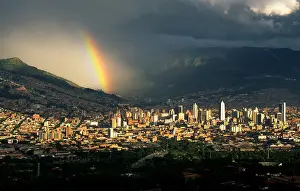 Prints of Rainbow over Medellin. Medellin is Colombia's second largest city with 3.2 million people. Medellin is a leading productive industrial and cultural urban center : Rainbow Over the City of Medellin, Colombia