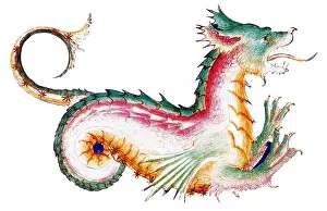 Serpentine Prints: Rainbow Colored Dragon, 15th Century
