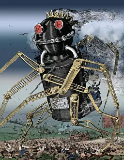 Patent Prints: Rampaging Robot, Political Cartoon, 1882