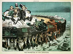 Prints of An illustration from Puck magazine : Robber Barons Crushing Workers, Political Cartoon, History