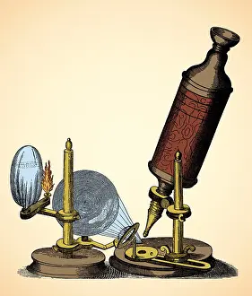 Lenses Prints: Robert Hooke Microscope, 17th Century