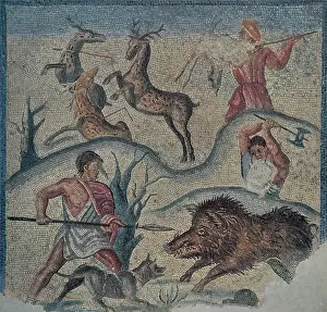 Mosaic Prints: Roman Hunting Party Mosaic, 2nd Century BC