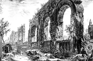 Bridge Prints: Ruins of Roman Aqueduct, 18th Century Etching