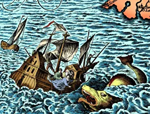 Abraham Prints: Sea Serpent Attacking Ship, 1583