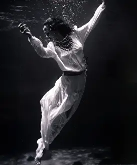 20th Prints: Serene Fashion Model Floating Underwater, 1939, Antique, Vintage