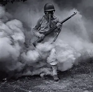Prints of A sergeant learning how to use a gas mask, September 1942 History Prints: Sergeant In Gas Mask