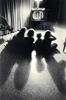 Vintage Nostalgia Prints: Siblings watching television