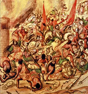 16th Prints: Spanish Conquest of Mexico, La Noche Triste, 1520