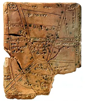 Text Prints: Sumerian Map, Clay Cuneiform Tablet, 1500 BC