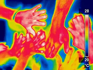 Body Prints: A thermogram of a pile of human hands