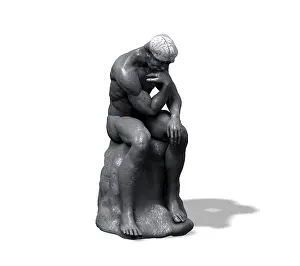 Many Science & Medical Prints: The Thinker with exposed brain, 3D artwork