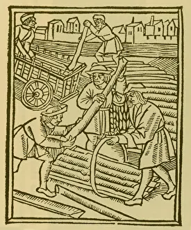 Middle Ages Prints: Timber Haulers, Medieval Tradesmen