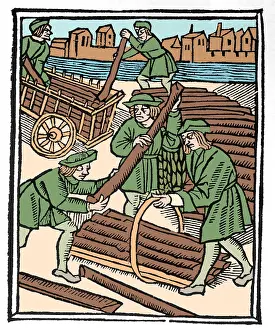 16th Prints: Timber Haulers, Medieval Tradesmen