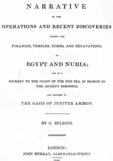 Title Prints: Title page of Giovanni Battista Belzoni's book