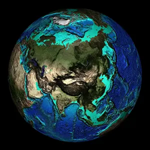Cartography Prints: Topographical Map of Coordinates 45 N, 90 E
