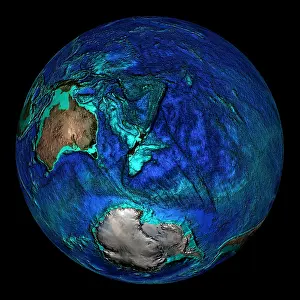 Earth Prints: Topographical Map of Coordinates 45 S, 180 E