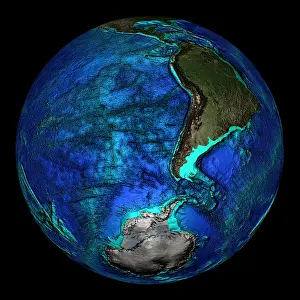 Planet Prints: Topographical Map of Coordinates 45 S, 90 W