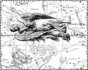 Asterism Prints: Virgo Constellation, Zodiac Sign, Hevelius, 1687