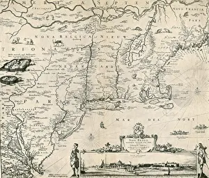 17th Prints: Visscher Map, New Netherland, 1650