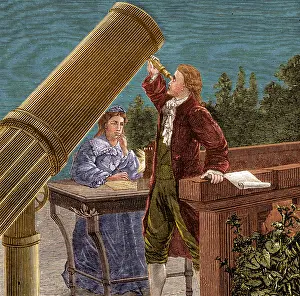 Frederick Prints: William and Caroline Herschel, German Astronomers