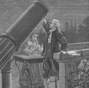 Frederick Prints: William and Caroline Herschel, German Astronomers