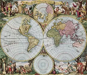 Projection Prints: World Map from Schenck's Atlas Contractus, 1690