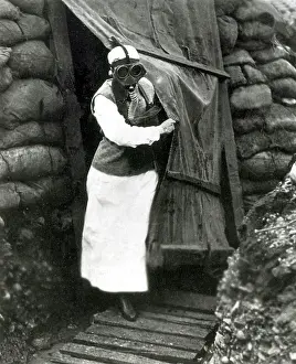 Nurses Prints: WWI, AEF Army Nurse Wearing Gas Mask